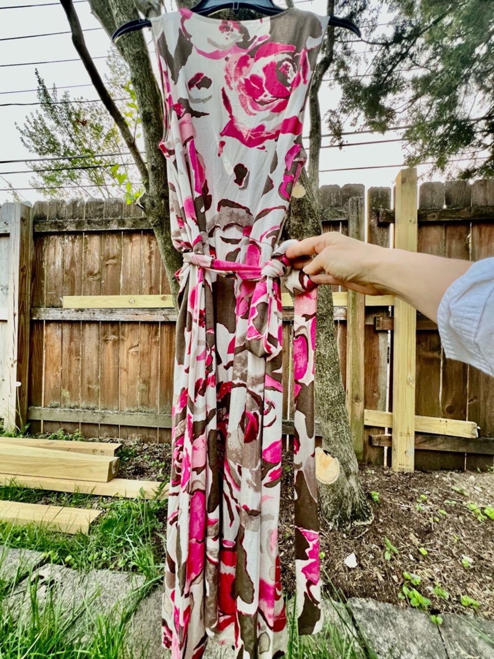 Chic Banana Republic Midi Maxi Silk Cotton Wrap Dress Sleeveless Floral L - Picture 11 of 14